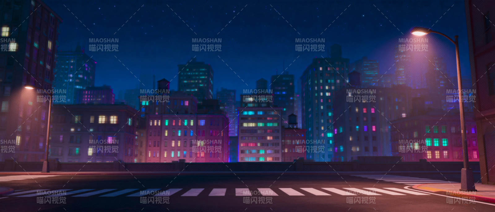 夜幕下的城市街景图片