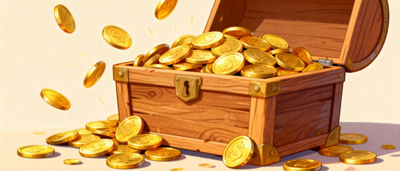 宝藏箱中的金币图片