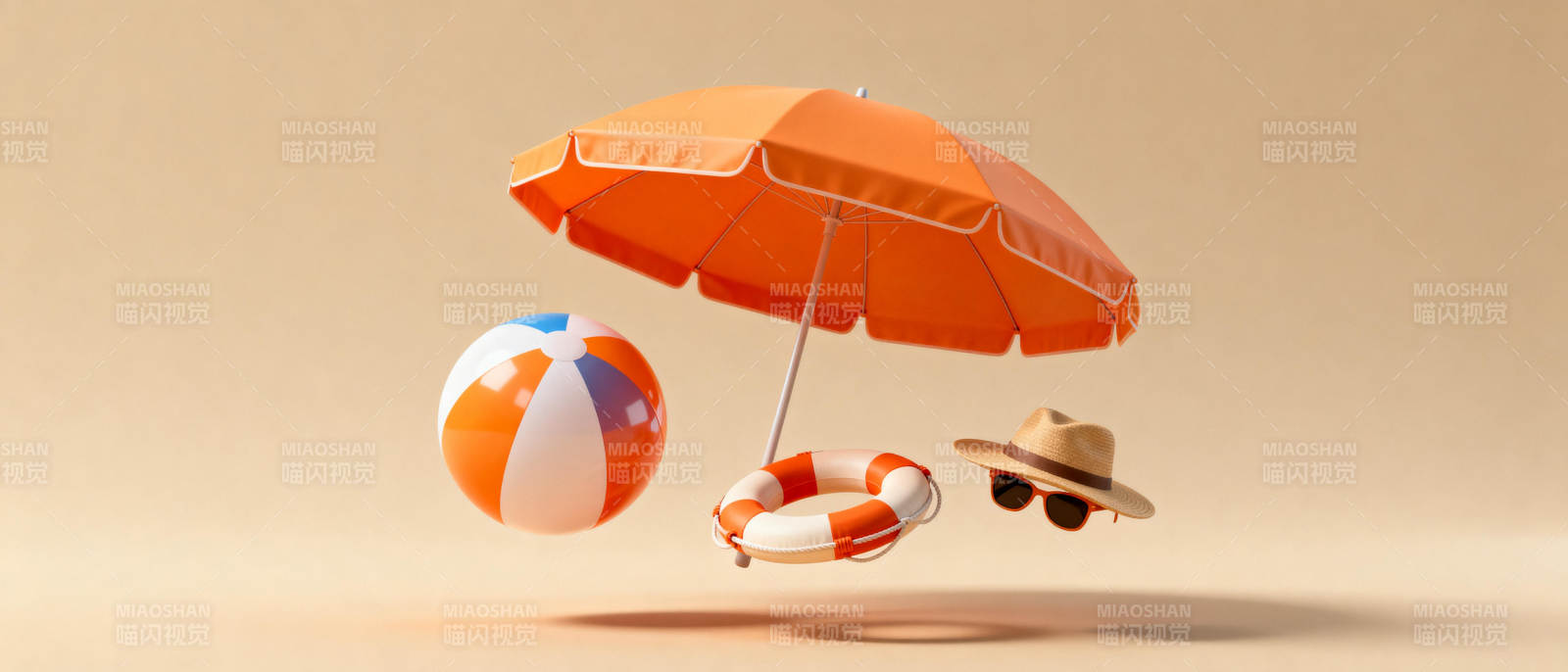 夏日海滩元素飘浮图片