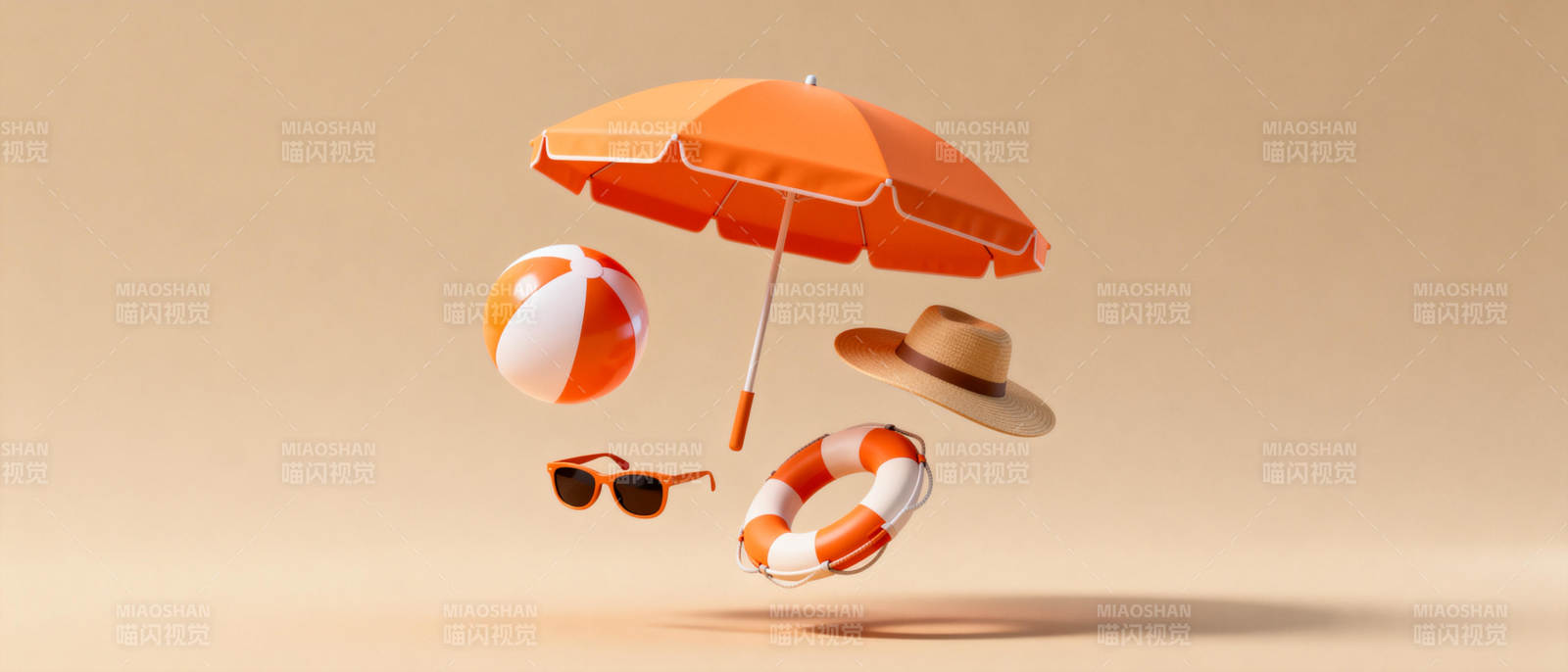 夏日海滩元素飘浮图片