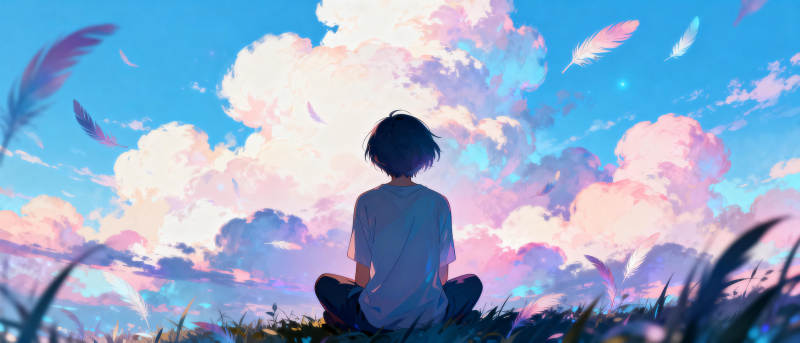 仰望云海的少年图片