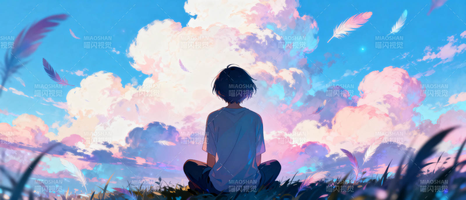 仰望云海的少年图片