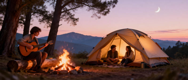 篝火旁的露营夜图片