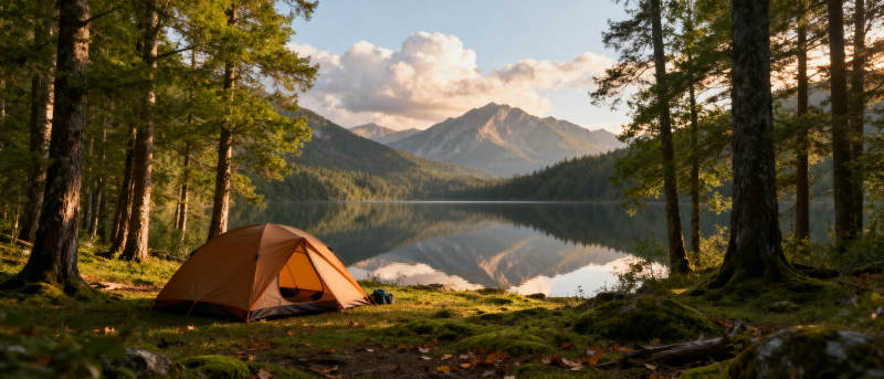 湖畔露营 山林静谧图片