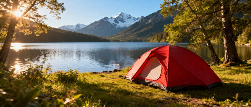 湖畔露营 山景如画图片