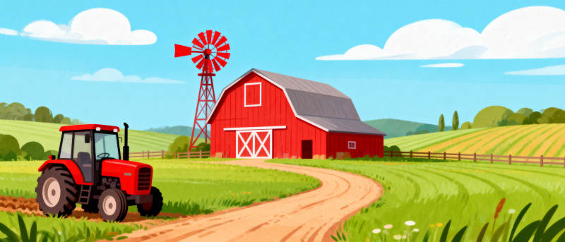 田园风光 红屋风车图片