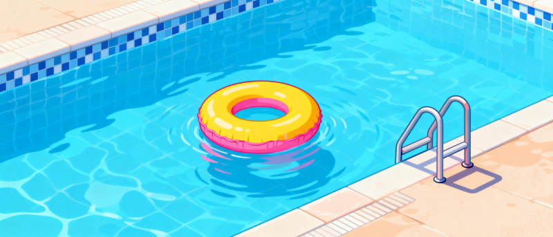 泳池中的彩色浮圈图片