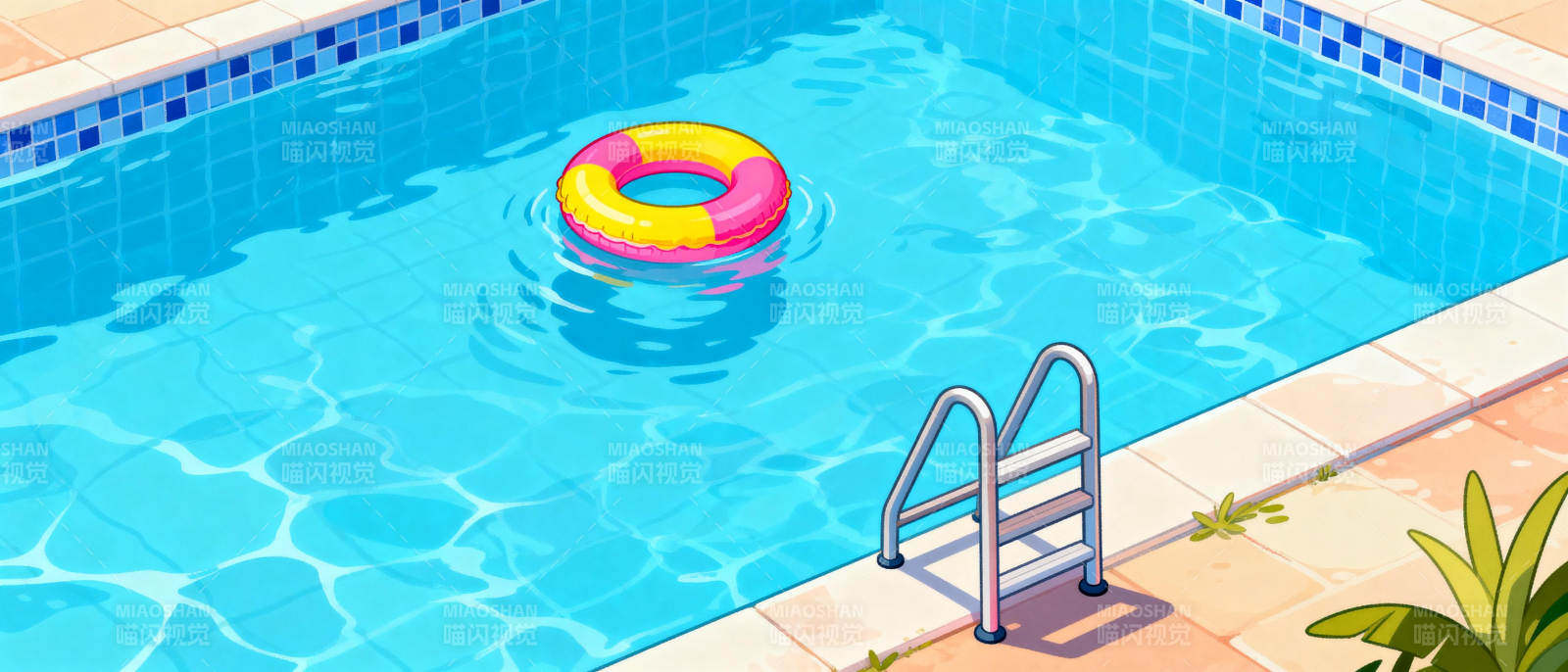 泳池中的彩色浮圈图片