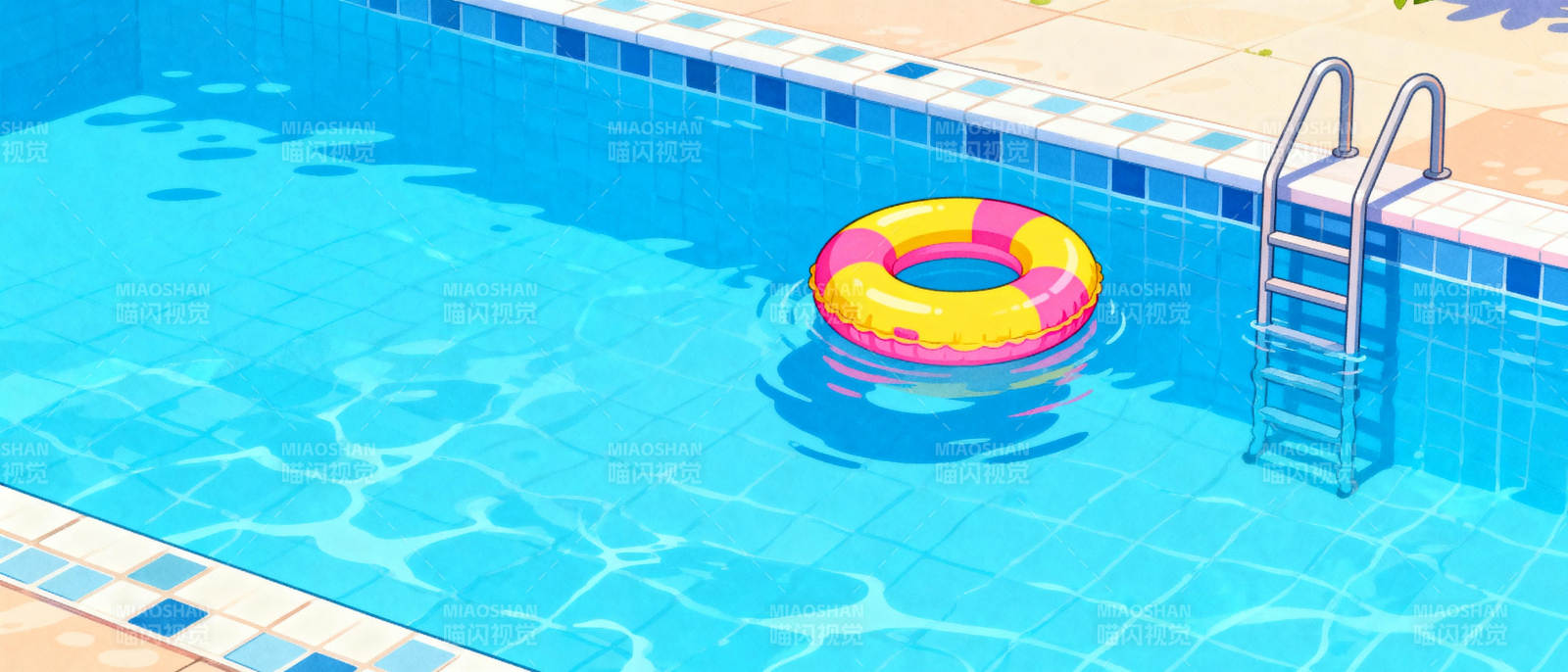 泳池中的彩色救生圈图片