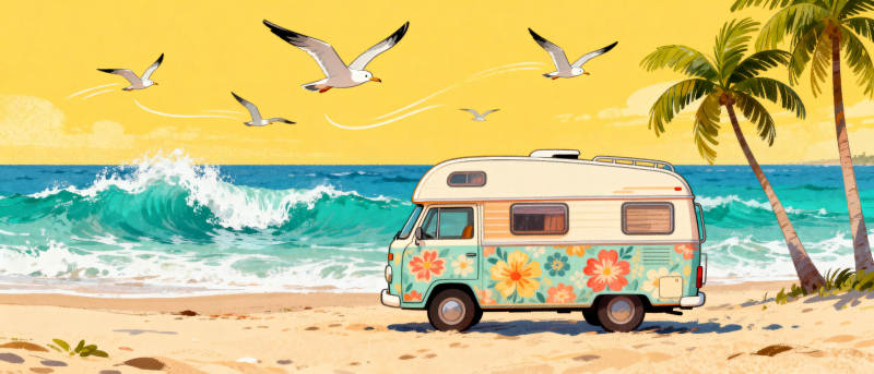 海滩上的花车图片