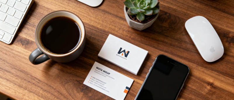 办公桌上的咖啡与名片图片