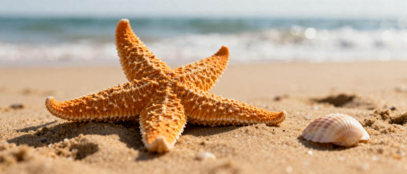 沙滩上的海星与贝壳图片