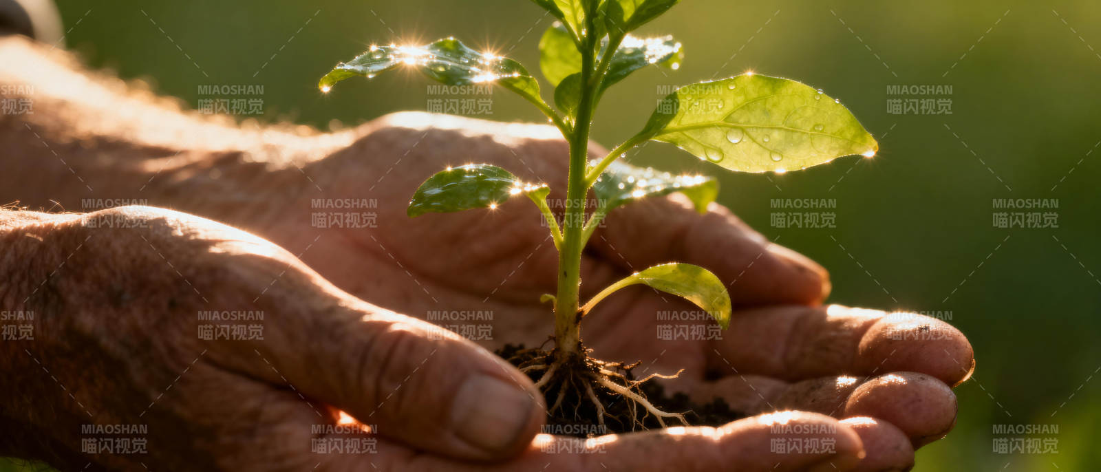 双手托起幼苗图片