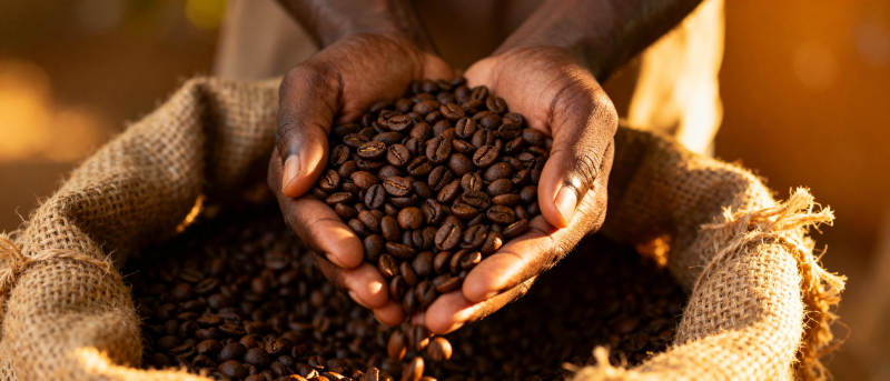 咖啡豆在手中图片