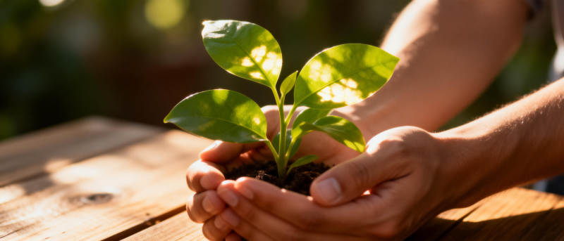 双手捧着嫩绿小苗图片