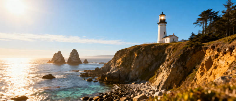 灯塔晨曦海岸风光图片