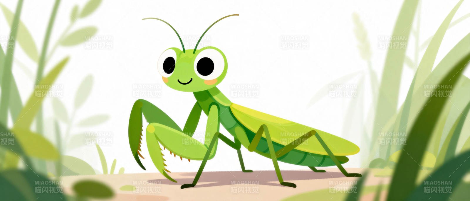绿螳螂在草丛中图片