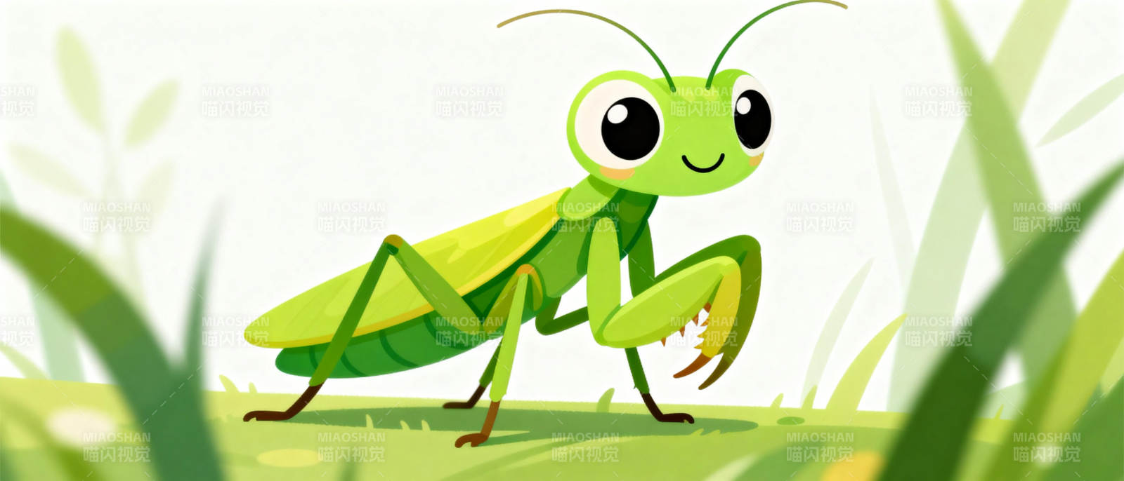 绿螳螂在草丛中图片