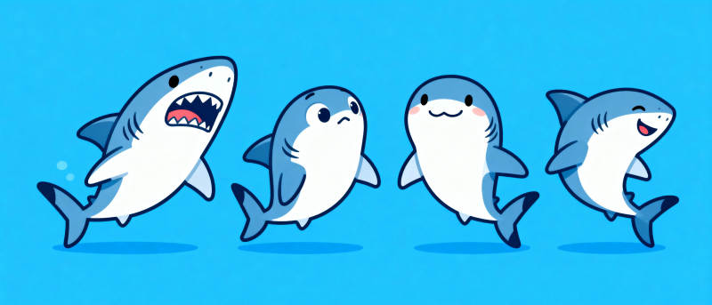 四只可爱鲨鱼图片