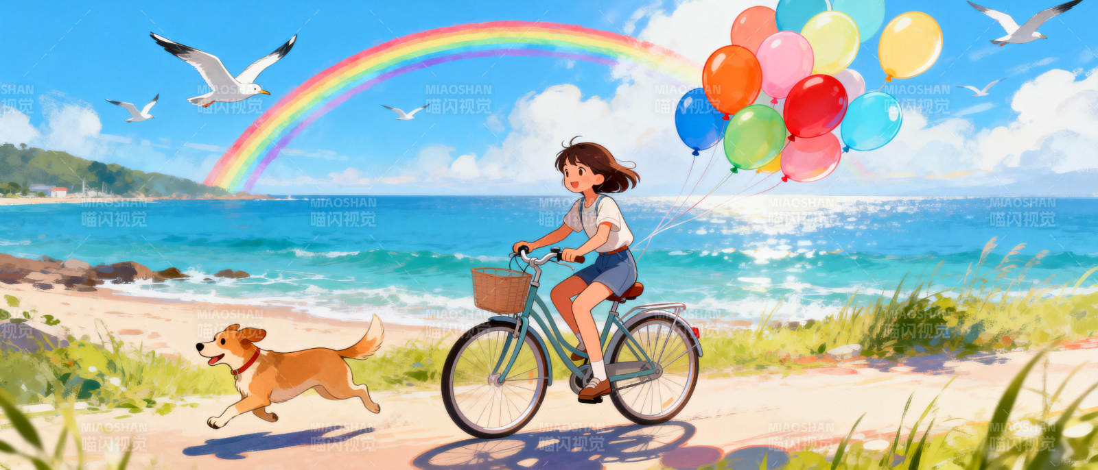 彩虹下的单车之旅图片