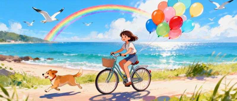 彩虹下的单车之旅图片