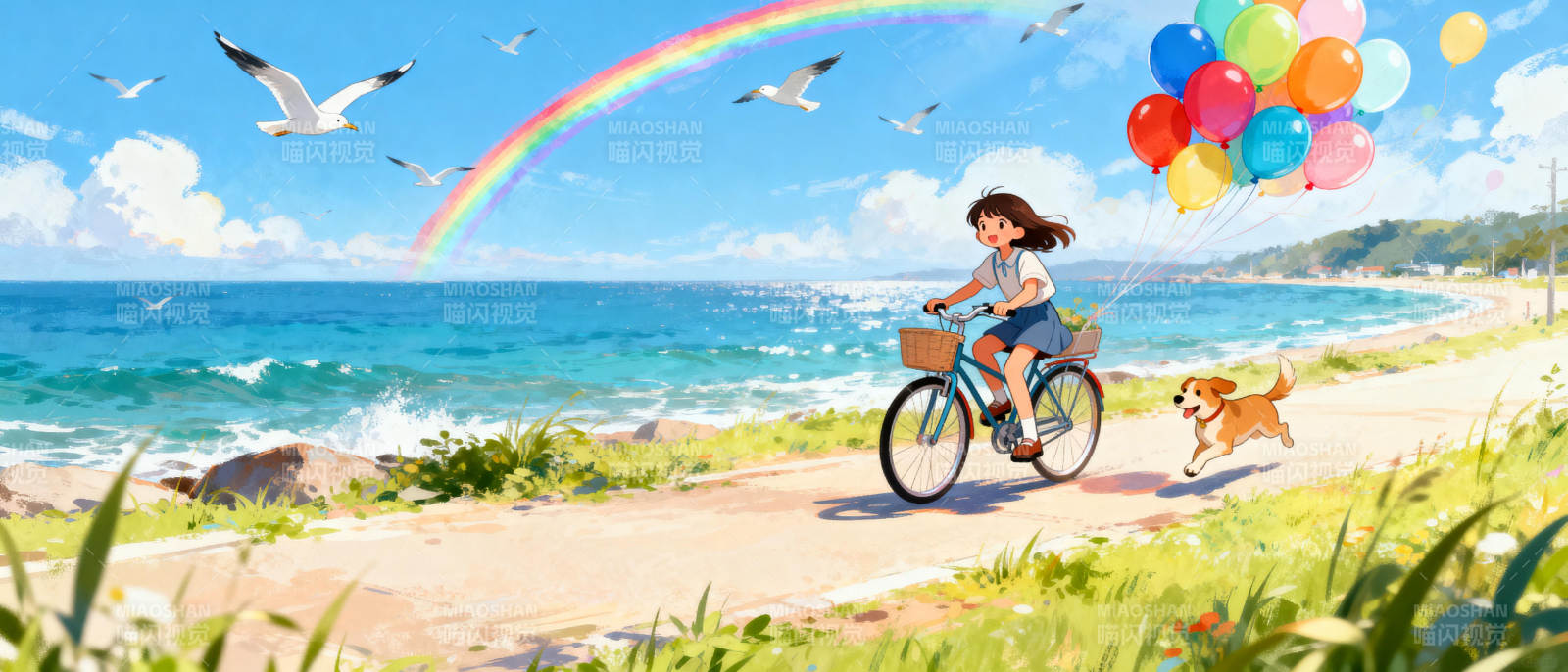 彩虹下的骑行时光图片