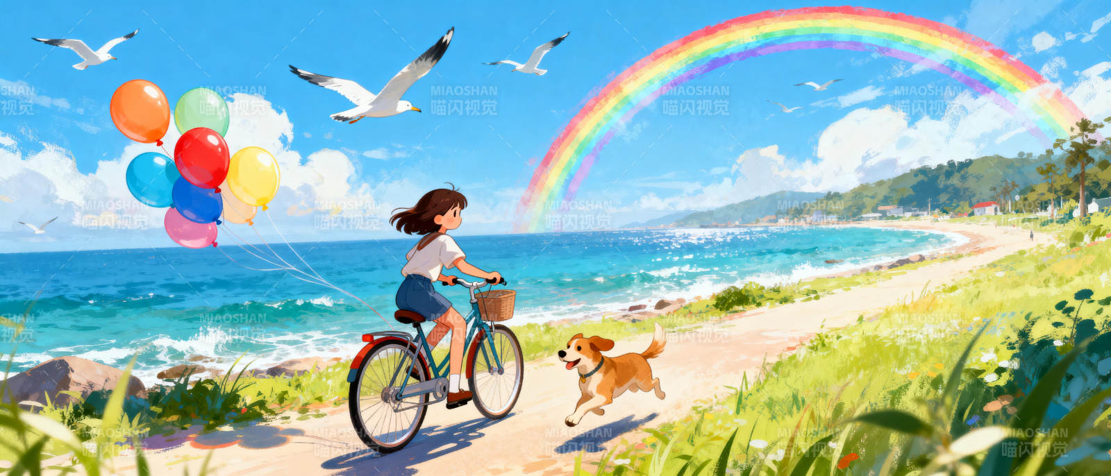 彩虹下的骑行时光图片