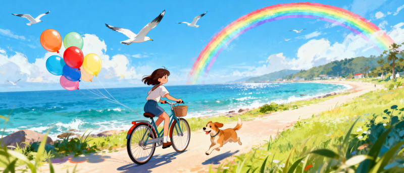 彩虹下的骑行时光图片