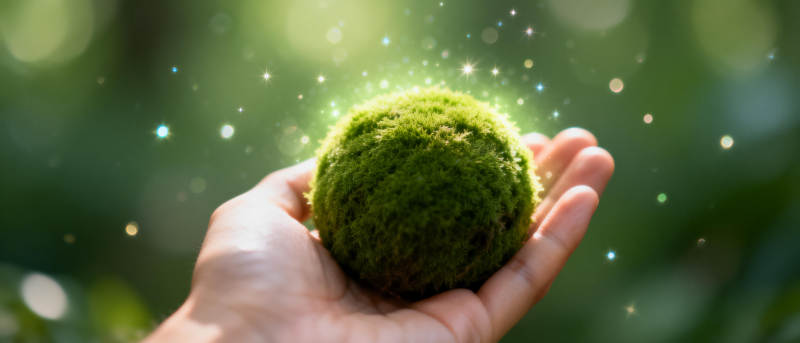 掌中绿球 光点闪烁图片