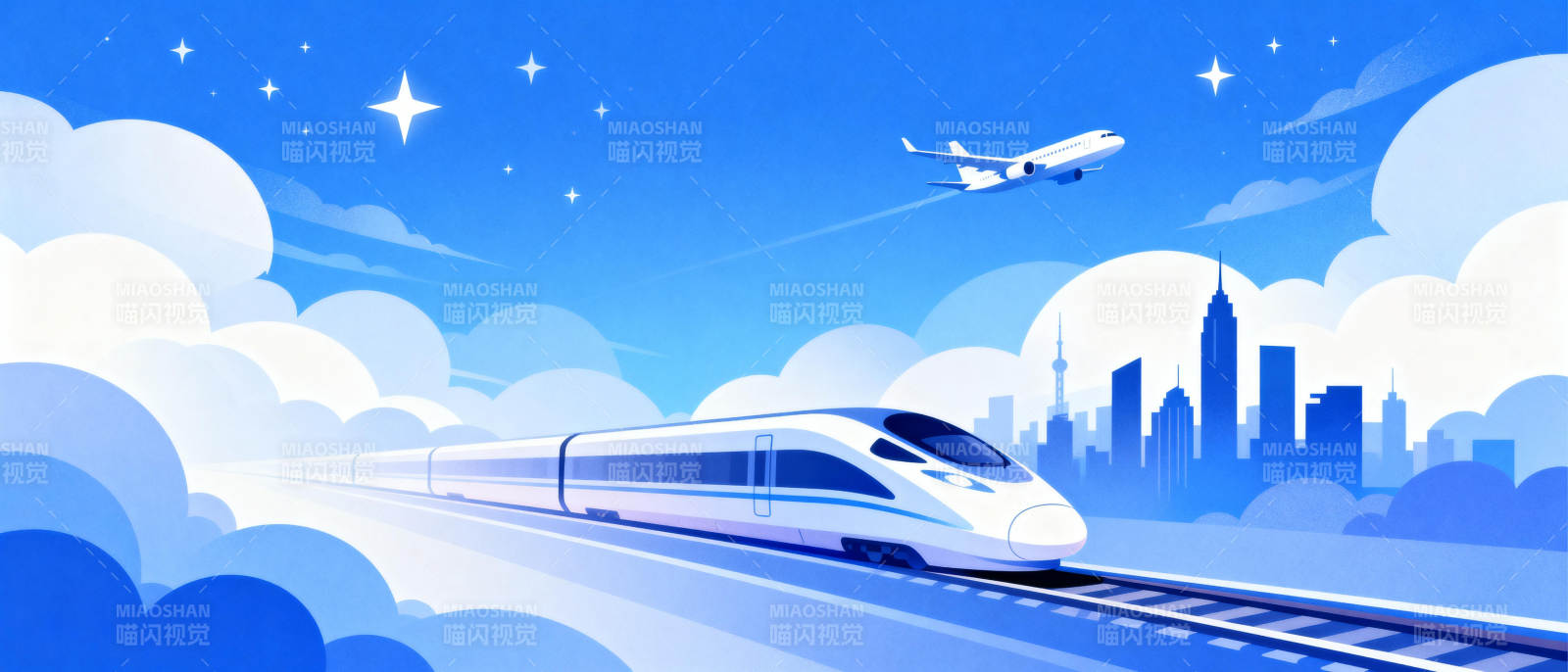 高铁飞驰夜空图片