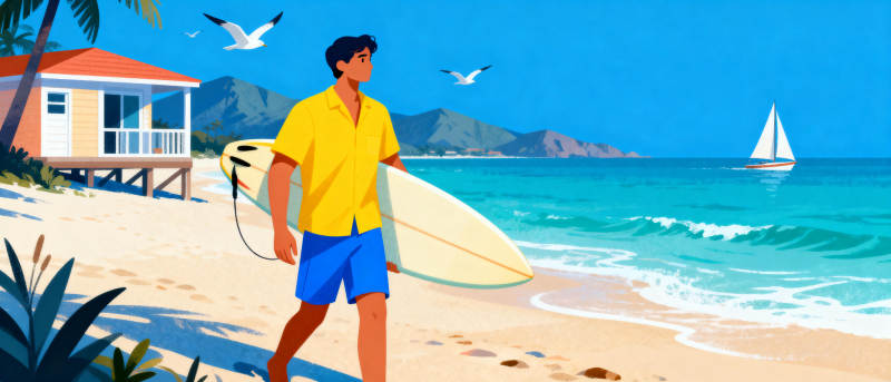 沙滩冲浪时光图片