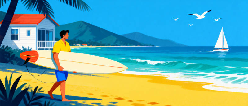 冲浪者走向海滩图片