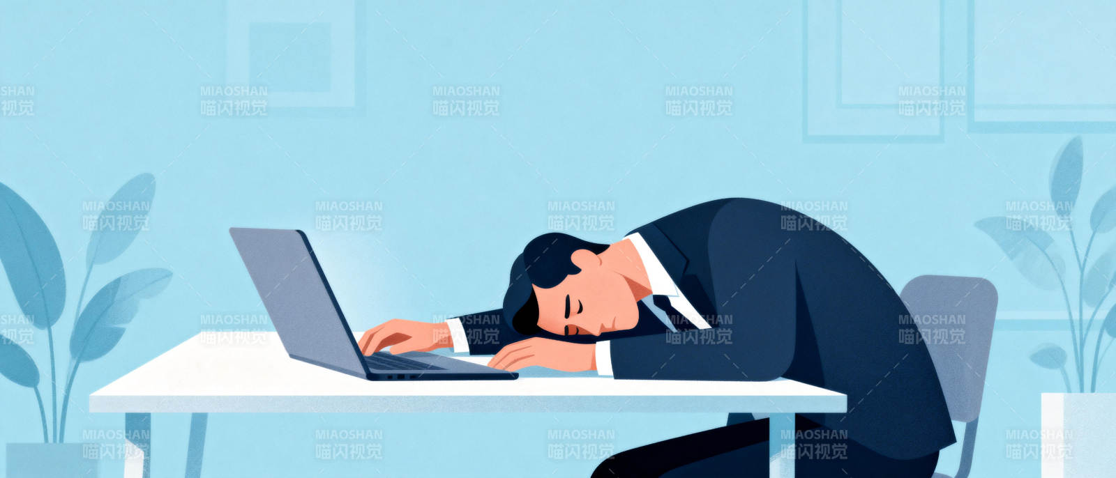办公桌前睡着了图片