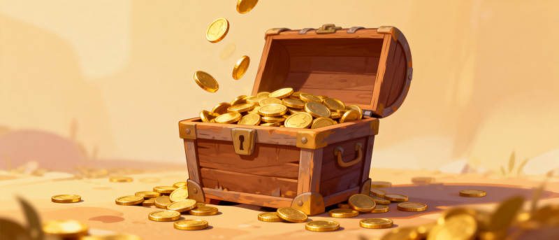 宝藏箱溢金光图片