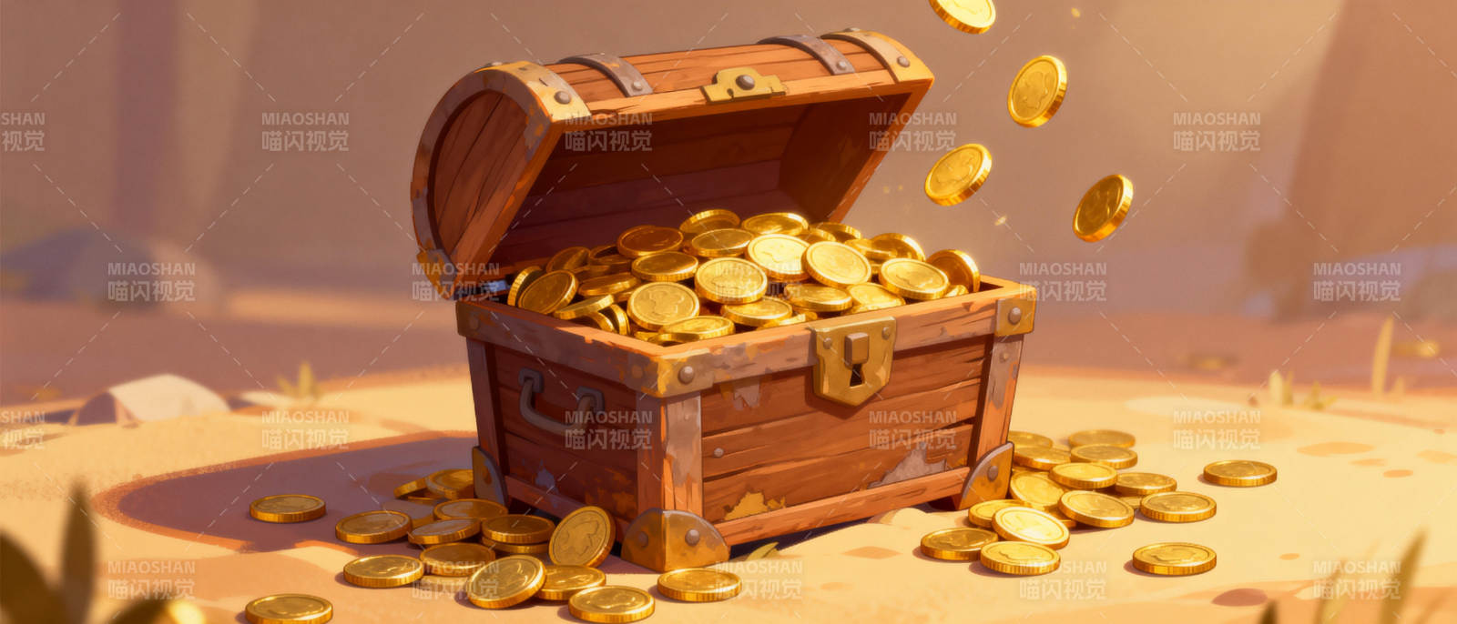 宝藏箱溢金光图片