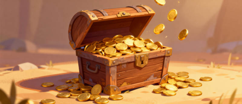 宝藏箱溢金光图片