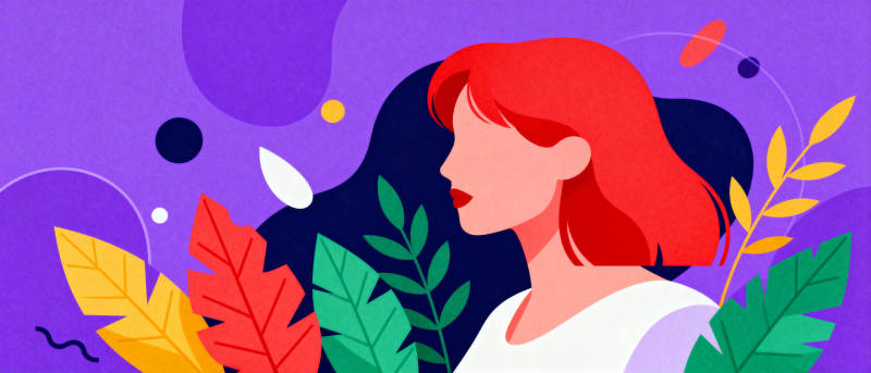 红发女子与秋叶图片