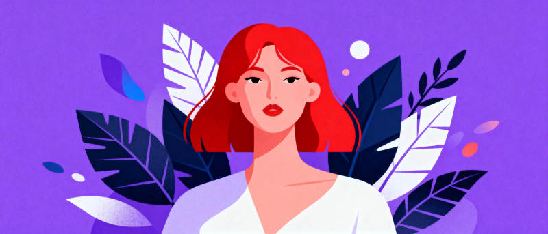 红发女子与紫叶图片