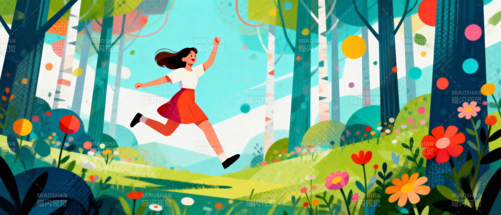 林间跃动的少女图片