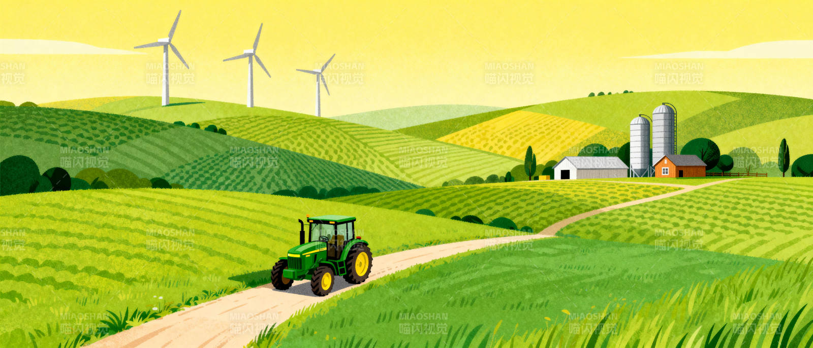 田园风光与风车图片
