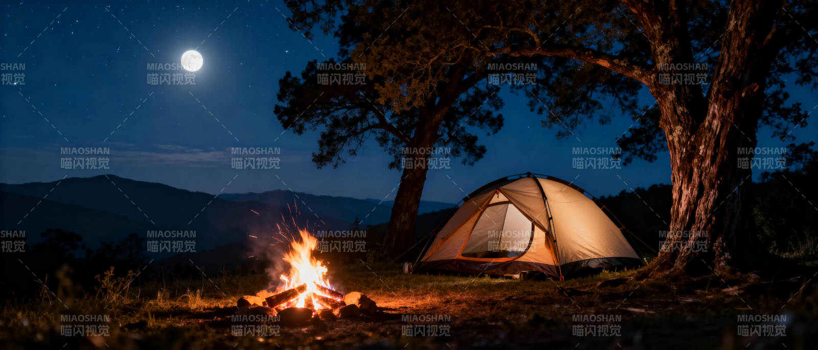月下露营 篝火相伴图片
