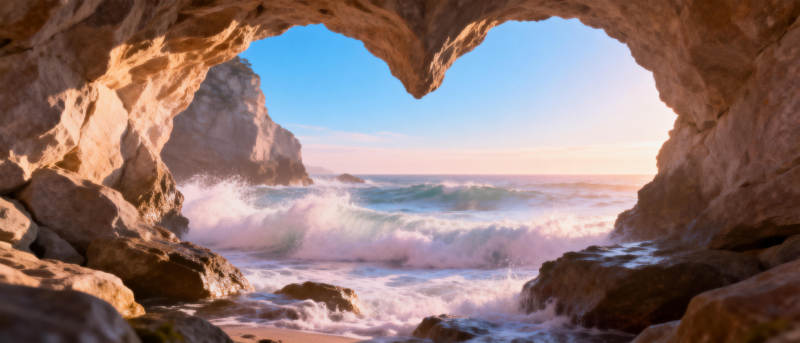 心形洞穴海景图片