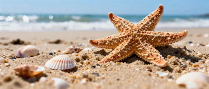 沙滩上的海星与贝壳图片
