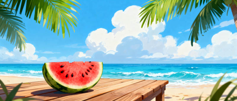 夏日海滩西瓜图片