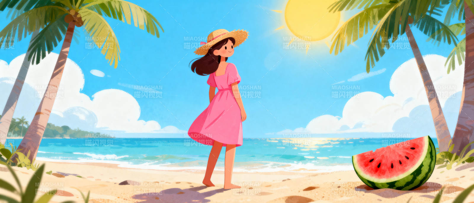 夏日海滩西瓜甜图片