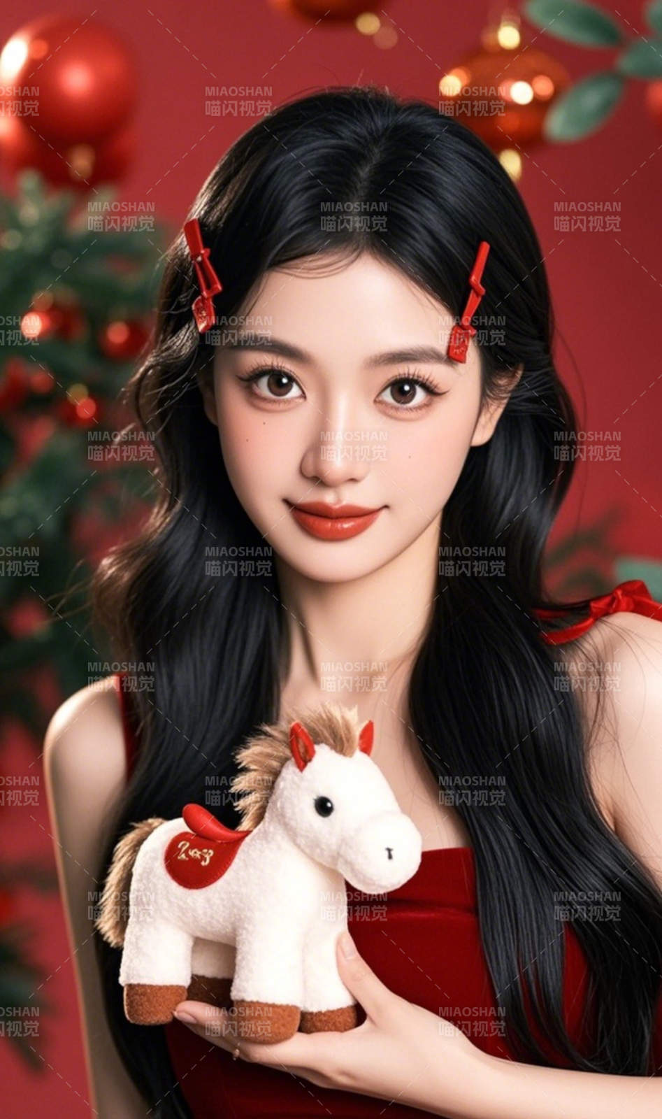 新年萌马伴佳人图片