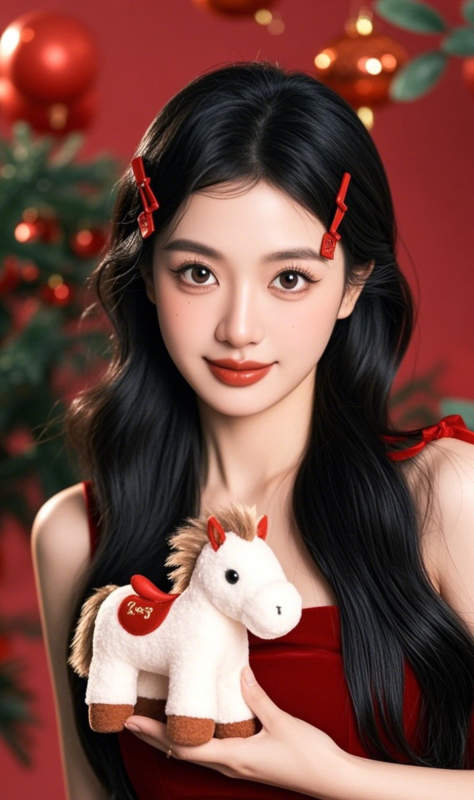 新年萌马伴佳人图片