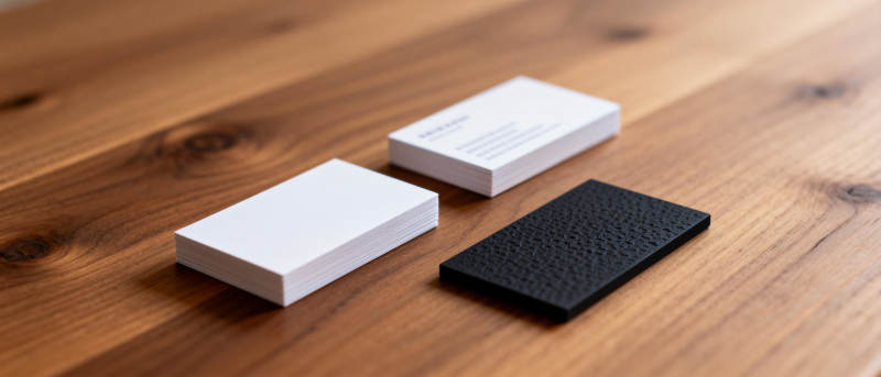三款名片静置于木桌图片