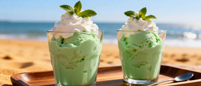 海滩上的抹茶冰淇淋图片