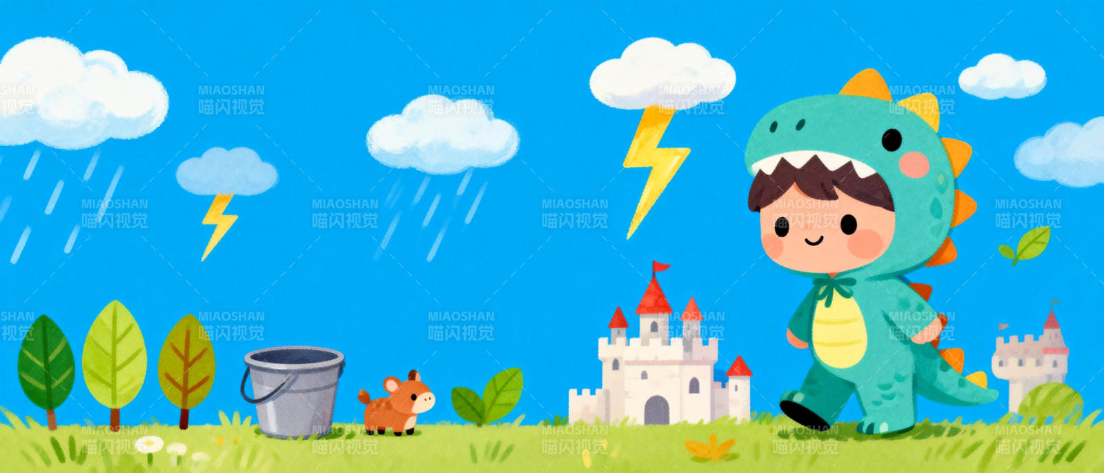 小恐龙雨中探险图片